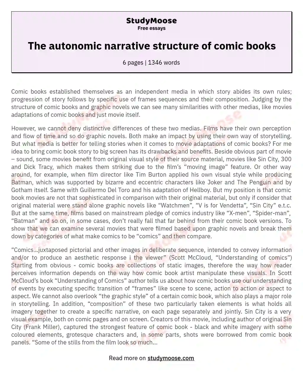 The autonomic narrative structure of comic books essay