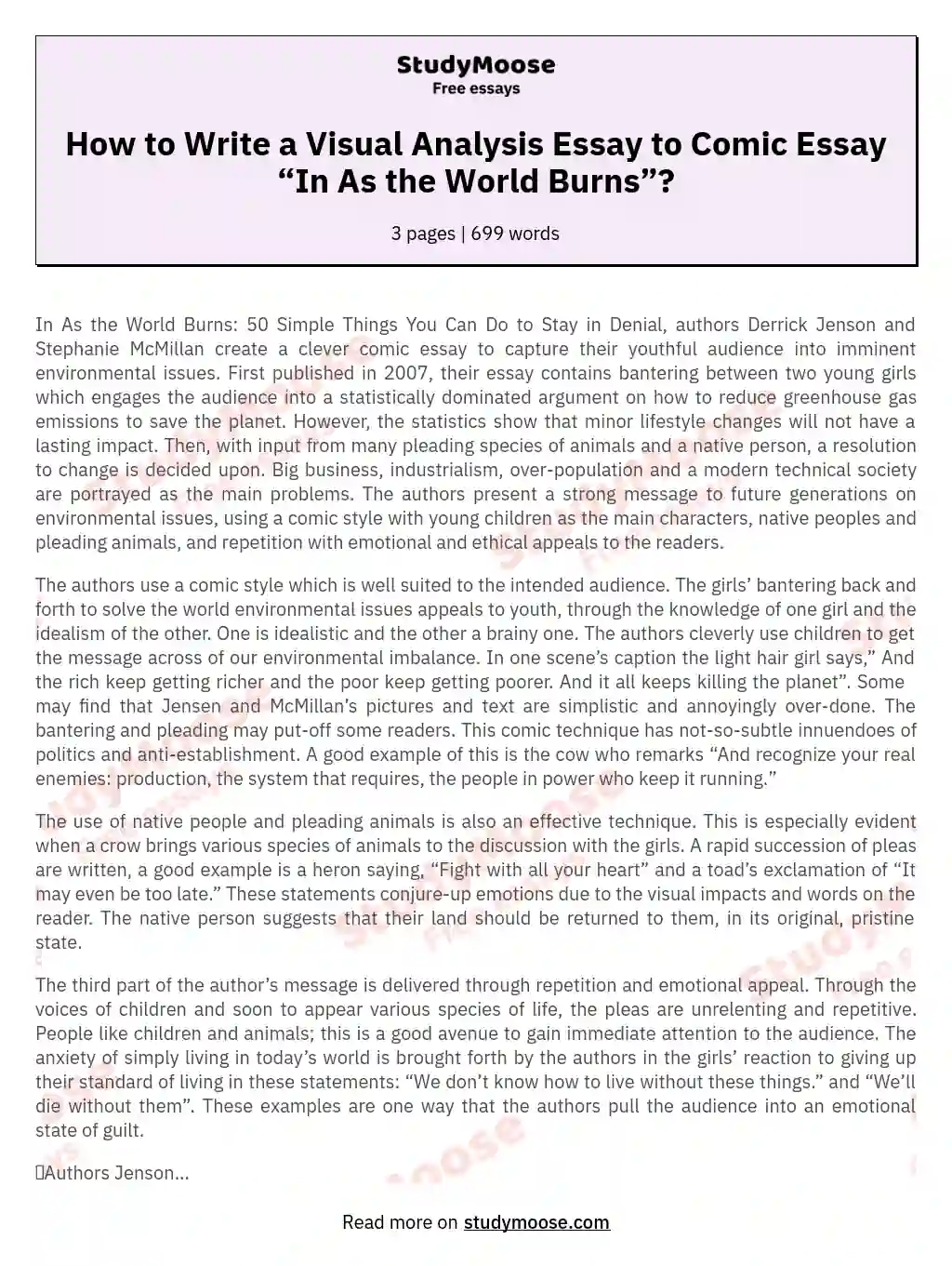 How to Write a Visual Analysis Essay to Comic Essay “In As the World Burns”?