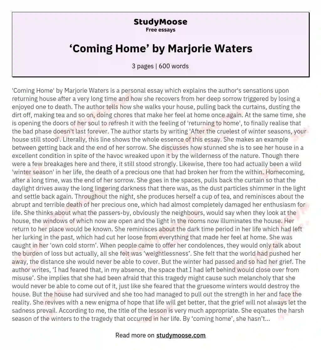 ‘Coming Home’ by Marjorie Waters essay