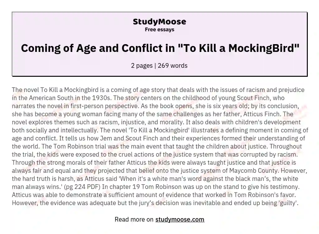 Coming of Age and Conflict in "To Kill a MockingBird"