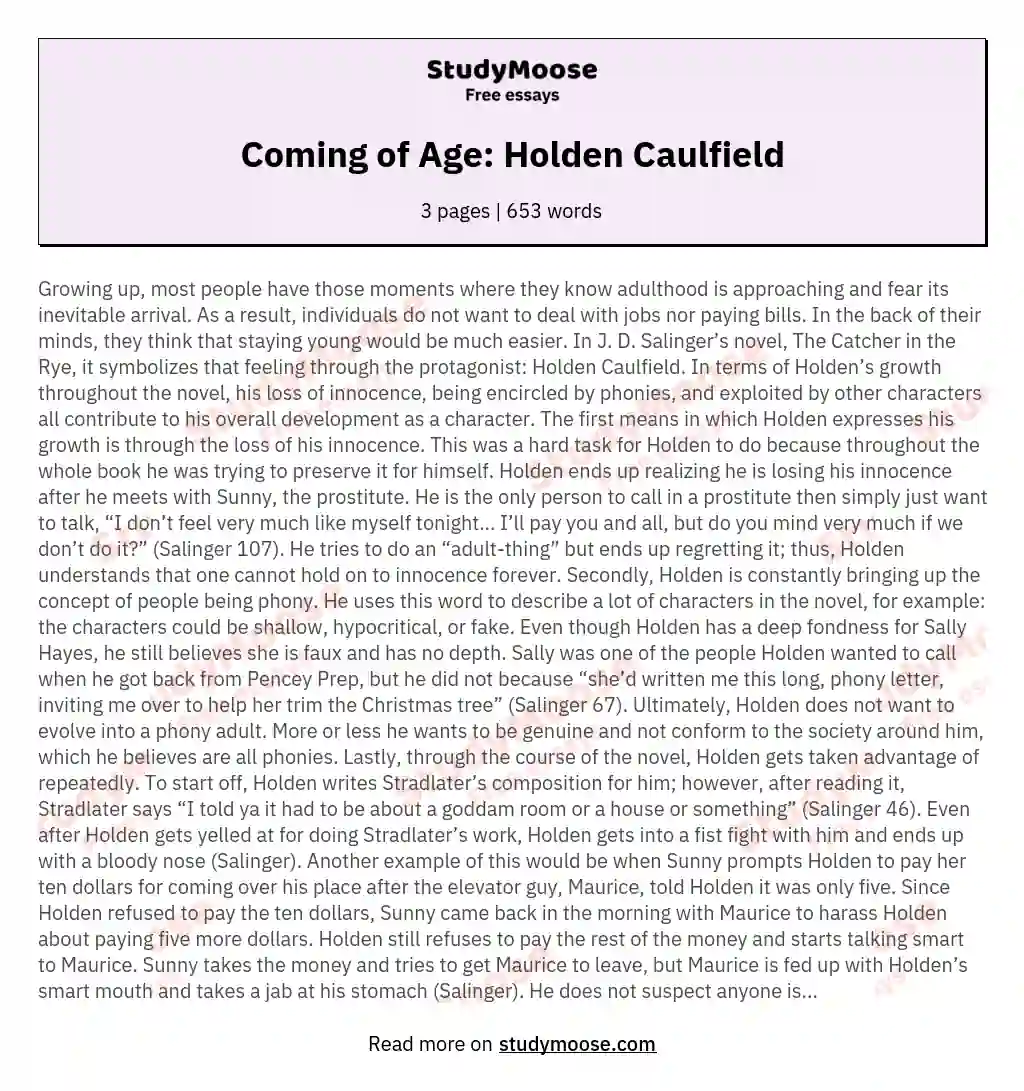 Coming of Age: Holden Caulfield essay