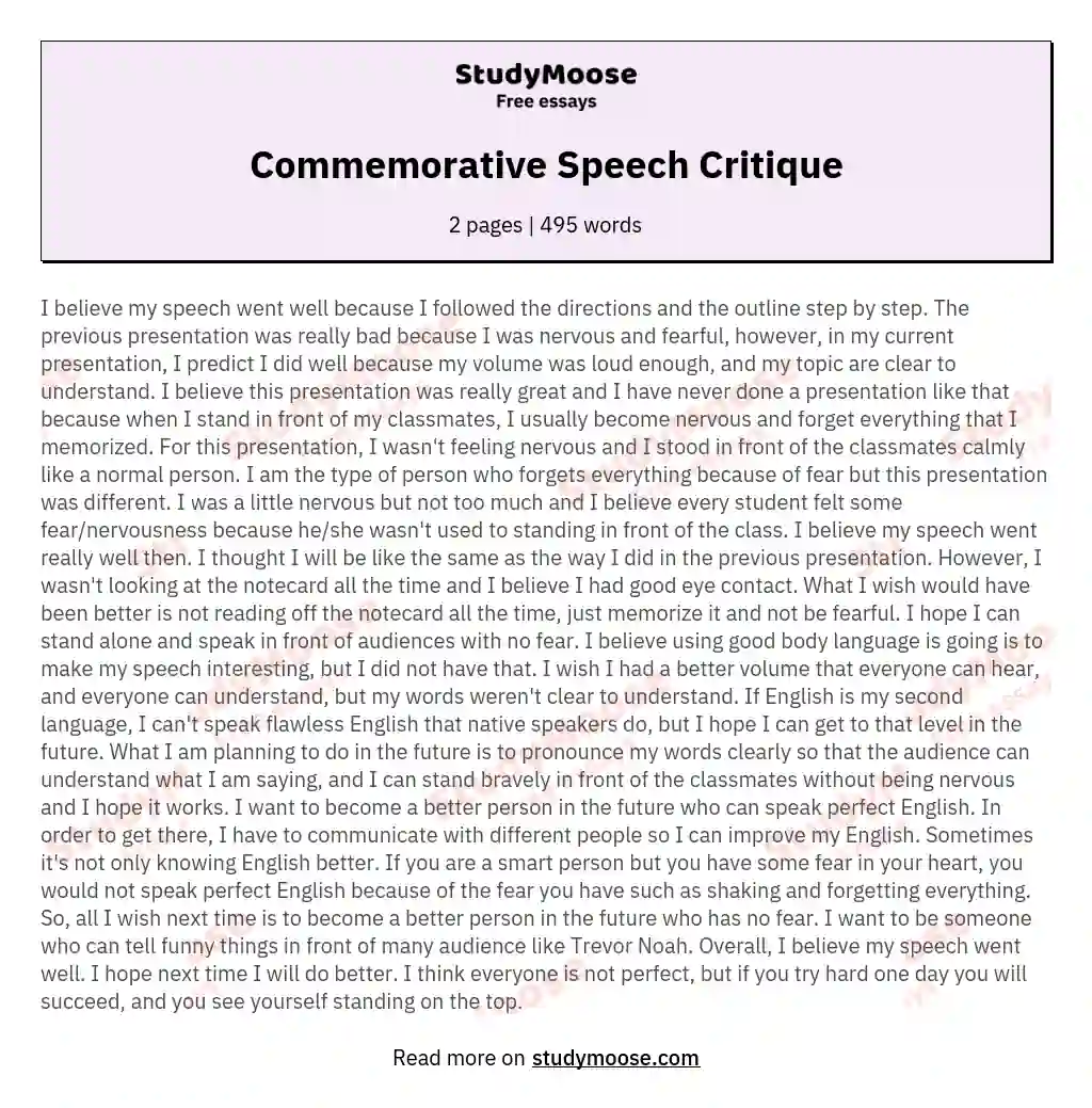 Commemorative Speech Critique essay