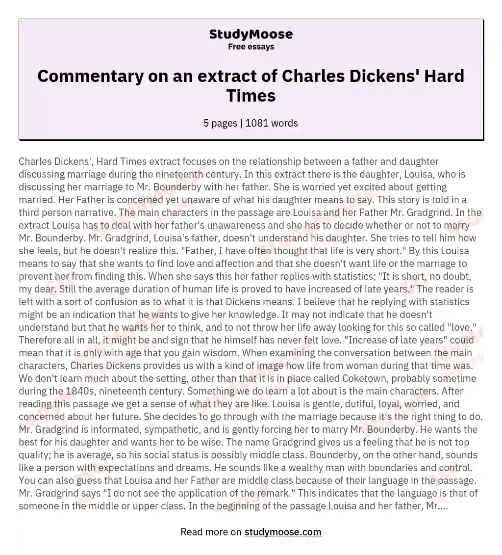 Commentary on an extract of Charles Dickens' Hard Times essay