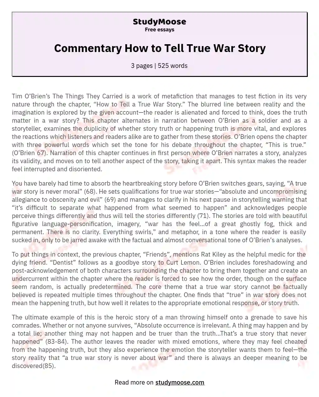 Commentary How to Tell True War Story essay