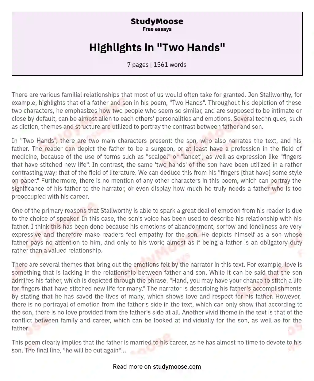 Highlights in "Two Hands" essay
