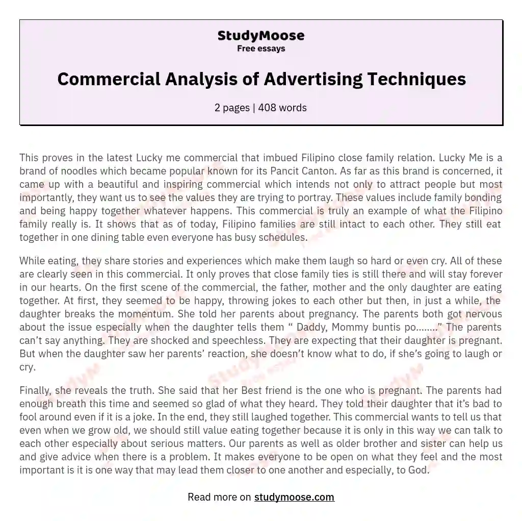 Commercial Analysis of Advertising Techniques essay