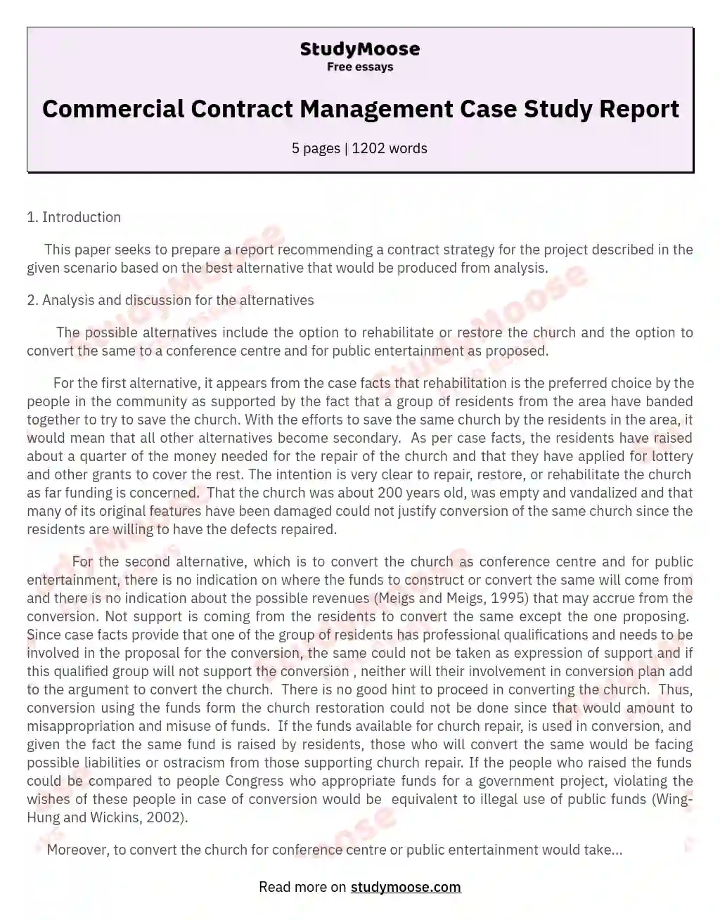 Commercial Contract Management Case Study Report essay