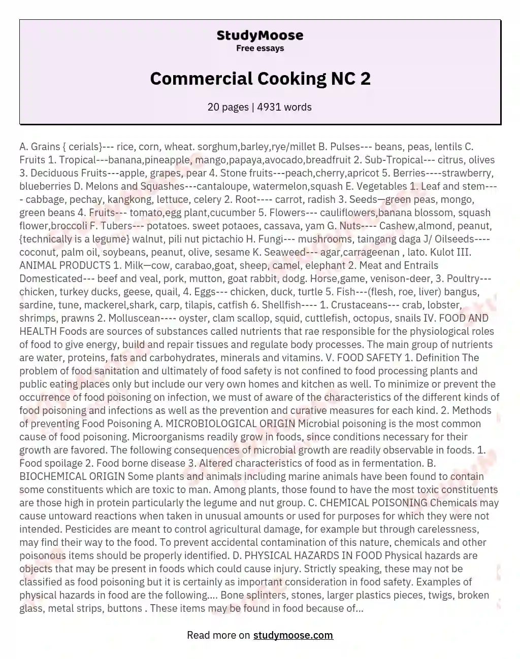 Commercial Cooking NC 2 essay
