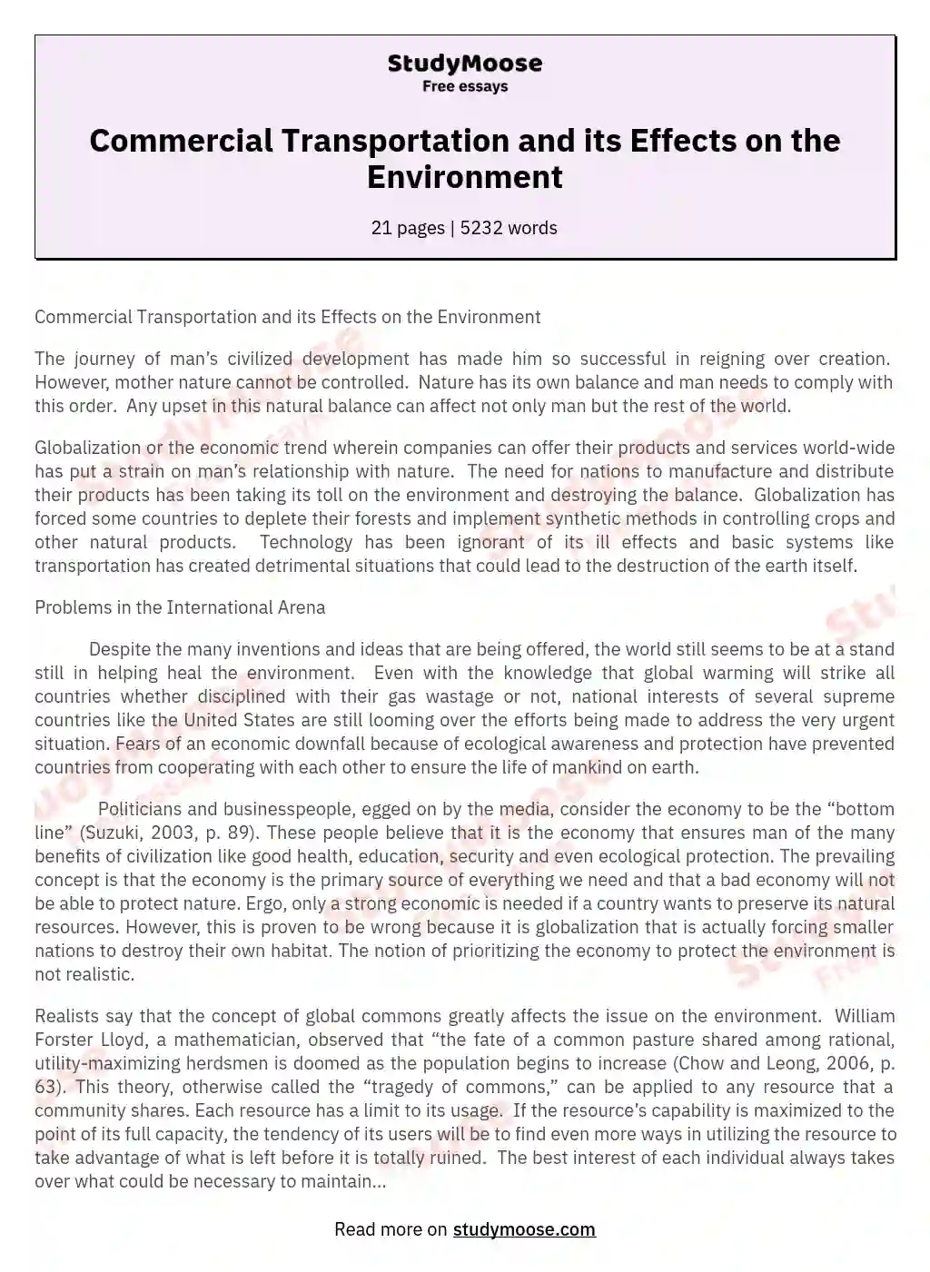Commercial Transportation and its Effects on the Environment essay
