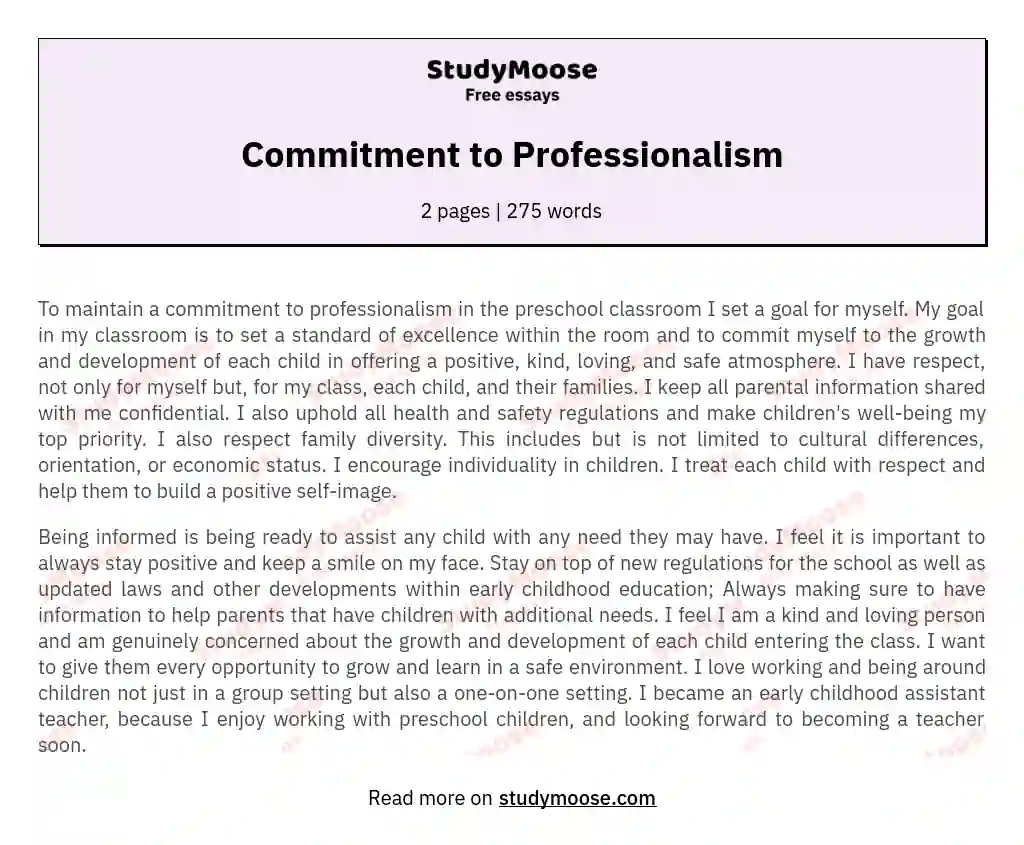 Commitment to Professionalism essay