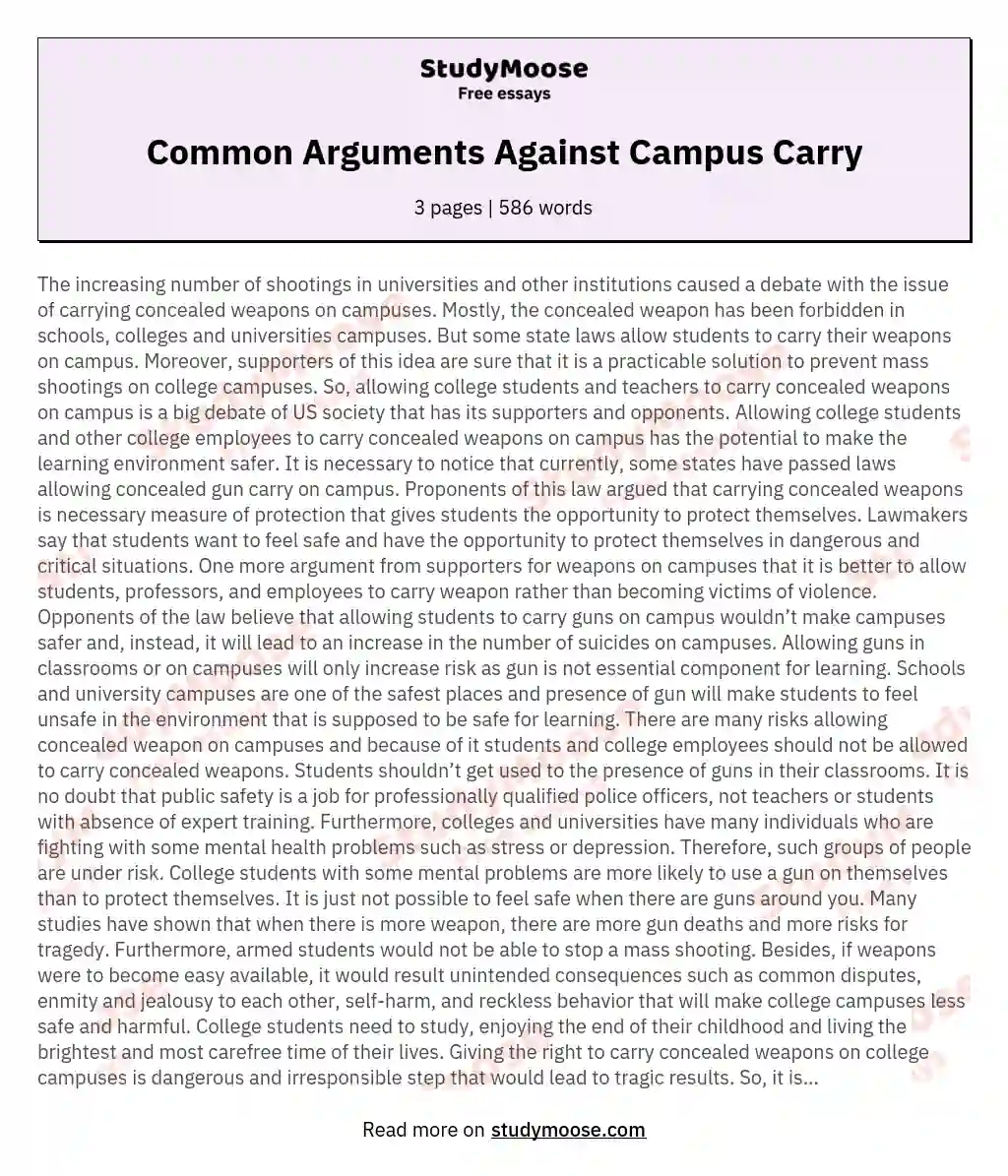 Common Arguments Against Campus Carry