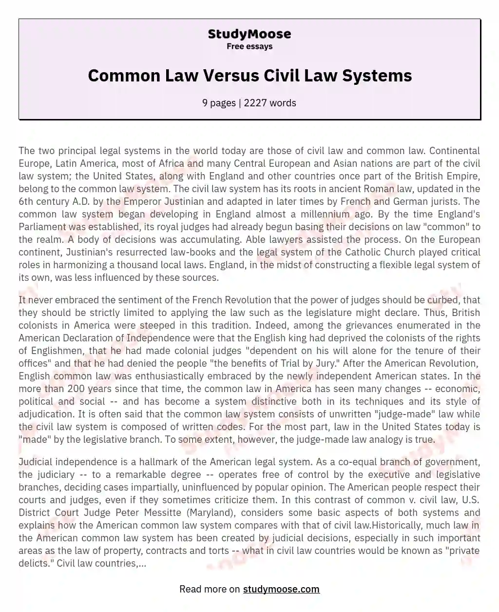 Common Law Versus Civil Law Systems essay