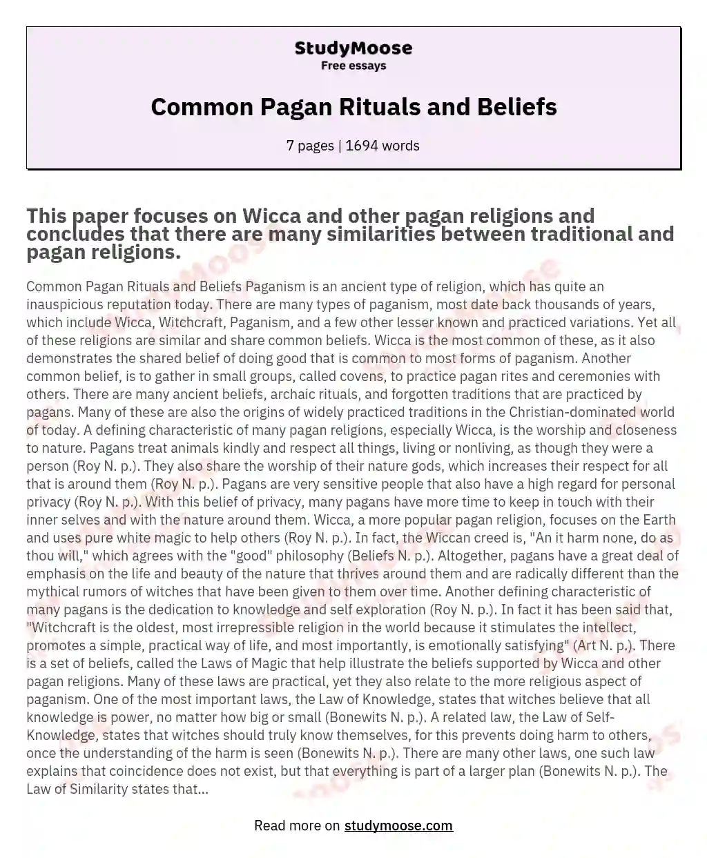 Common Pagan Rituals and Beliefs essay