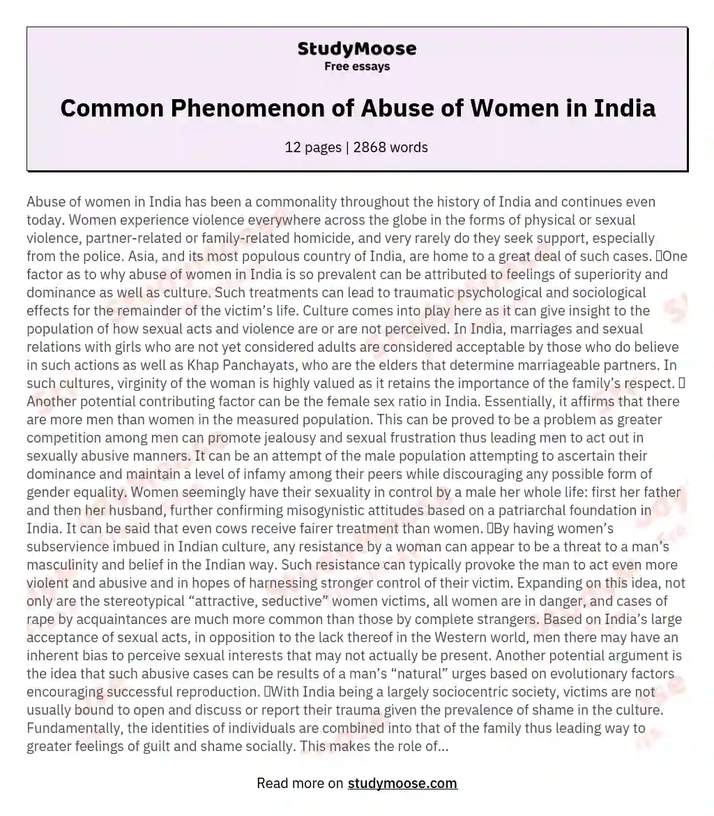 Common Phenomenon of Abuse of Women in India essay