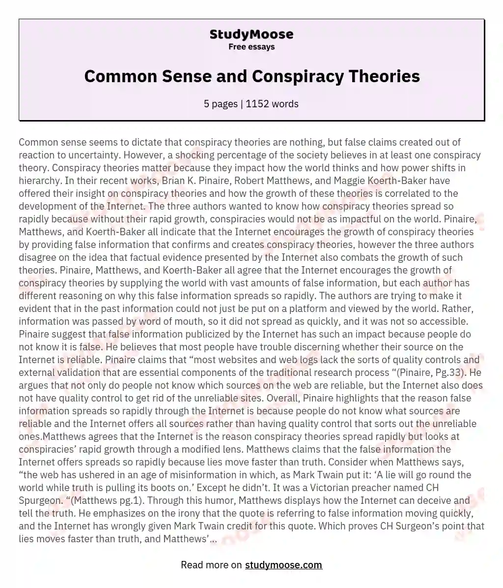 Common Sense and Conspiracy Theories