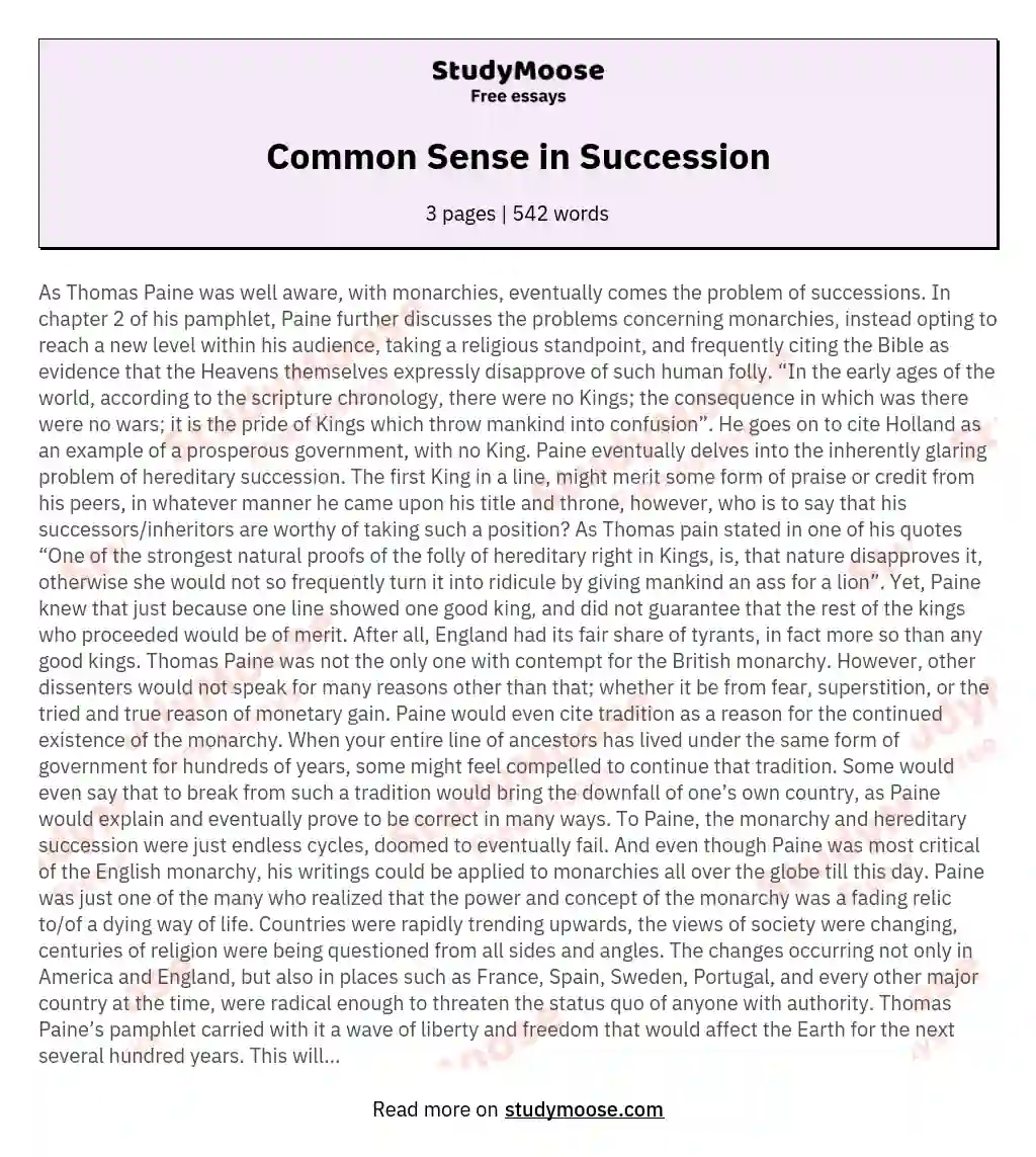Common Sense in Succession essay