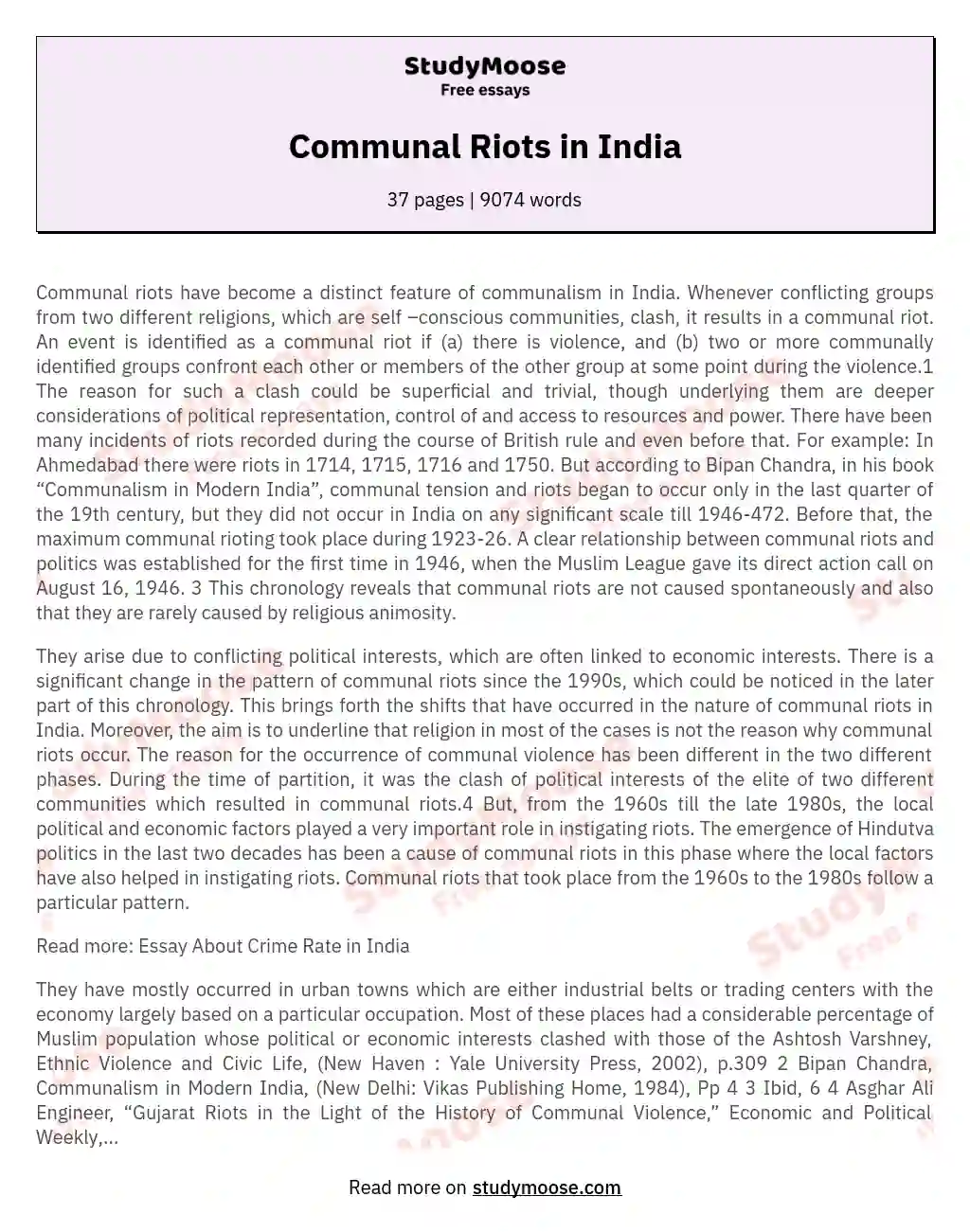 Communal Riots in India essay