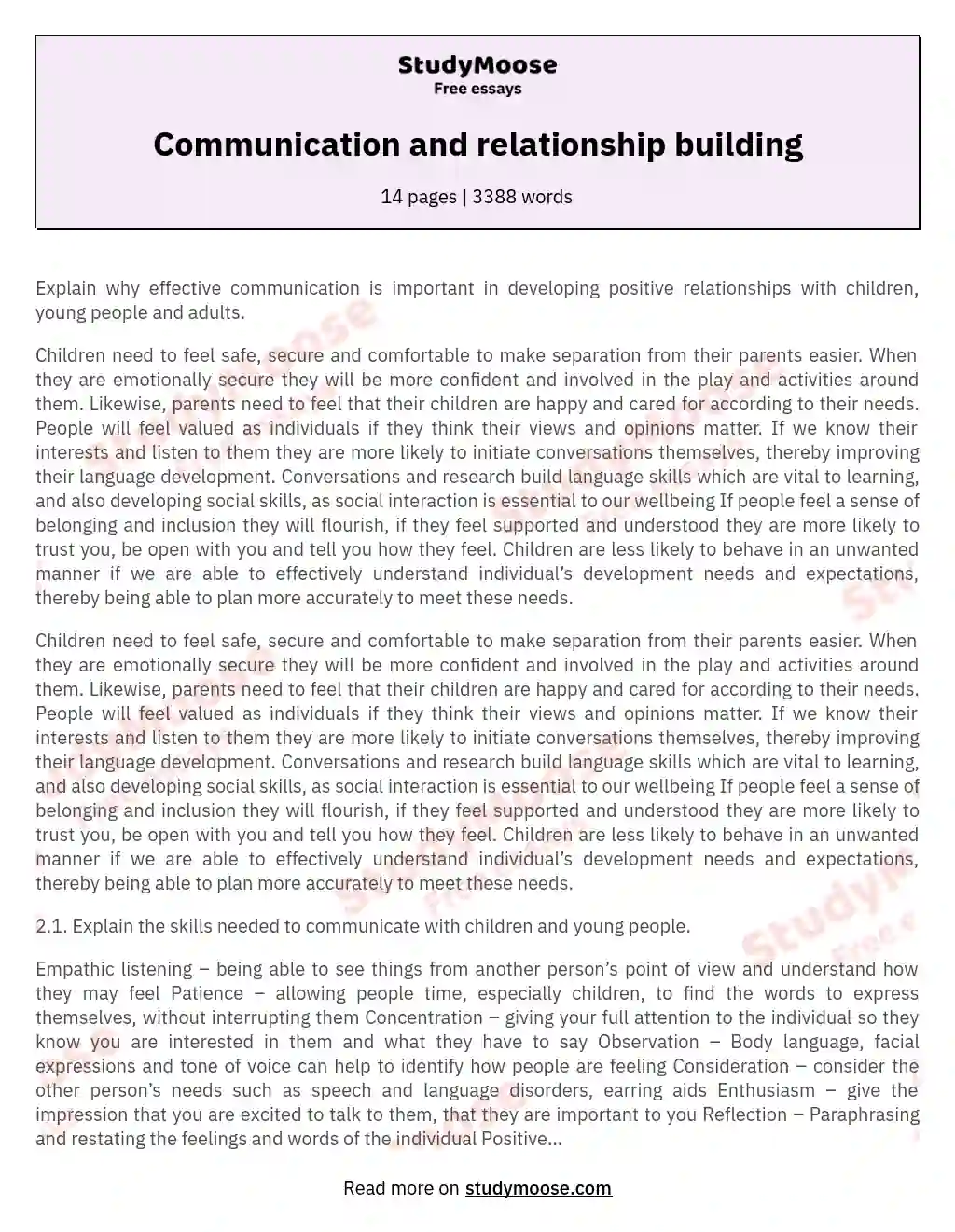 Communication and relationship building essay