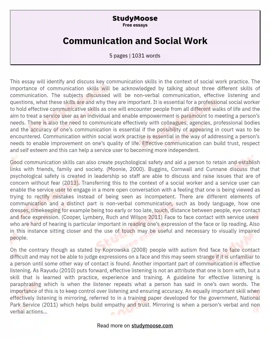 The Crucial Role of Communication Skills in Social Work Practice essay