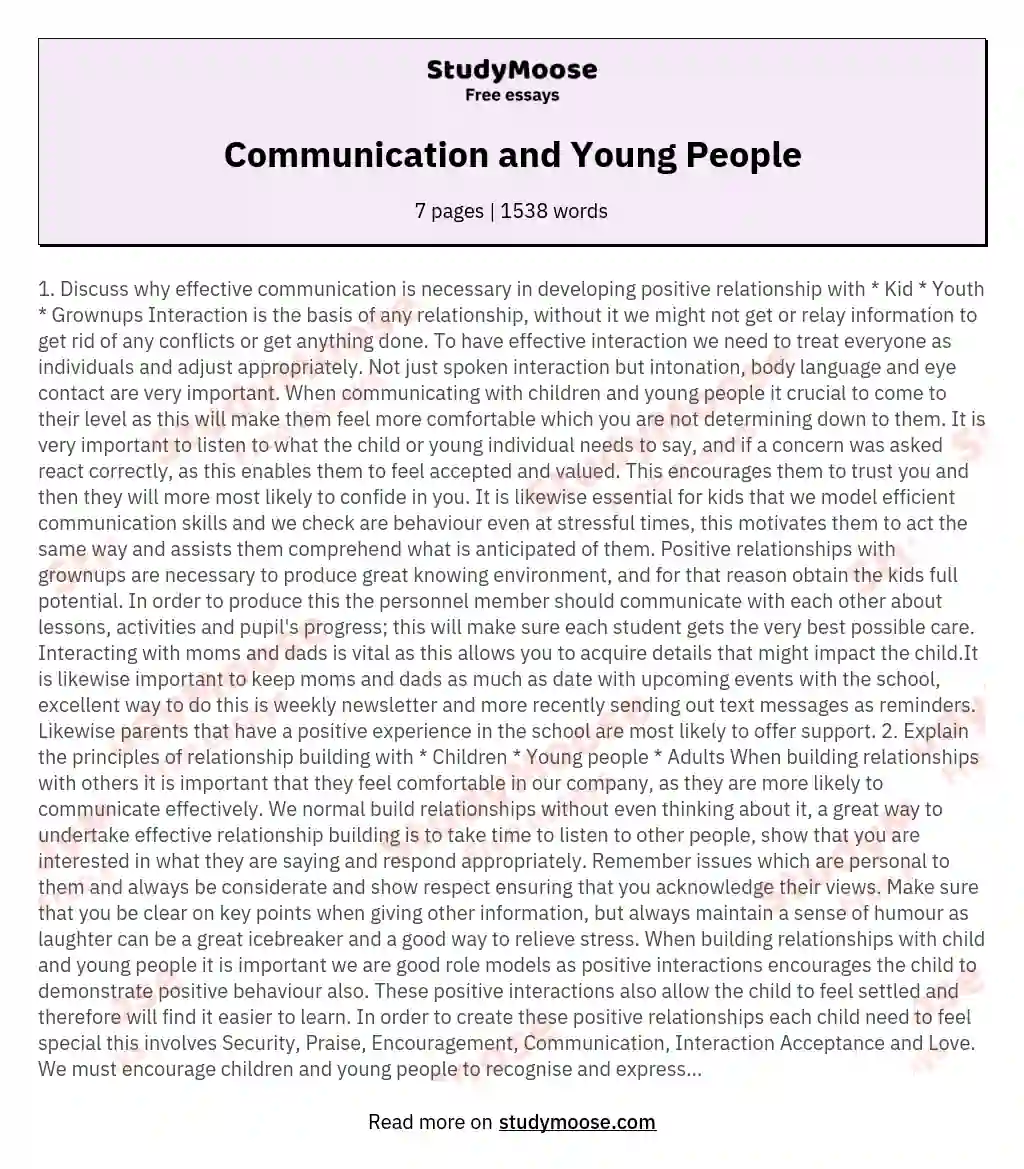 Communication and Young People essay