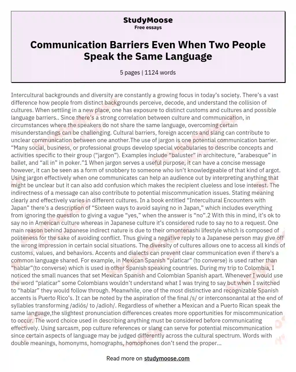 Communication Barriers Even When Two People Speak the Same Language essay