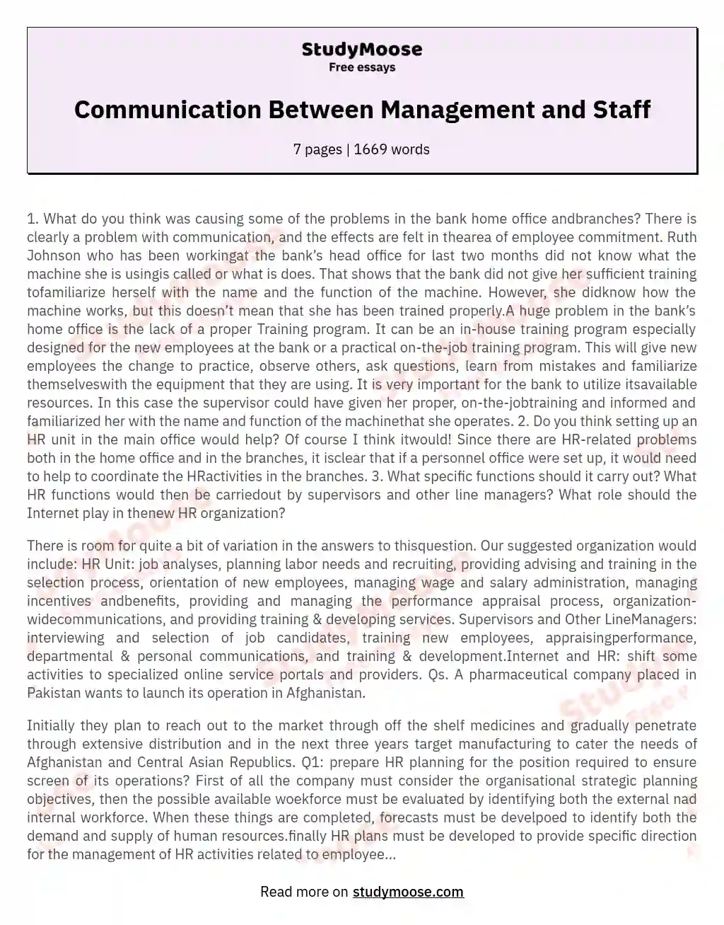 Communication Between Management and Staff essay