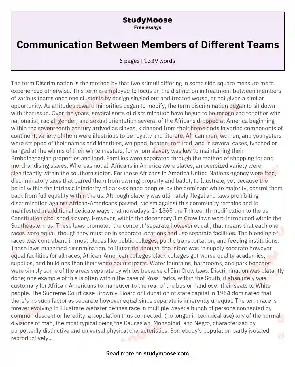 Communication Between Members of Different Teams essay