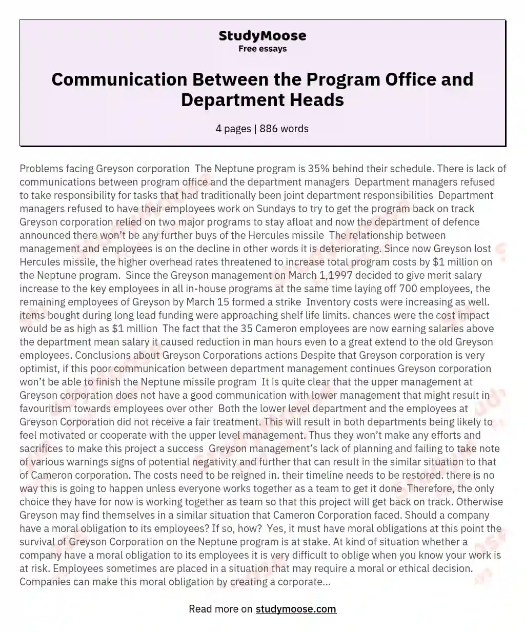 Communication Between the Program Office and Department Heads essay