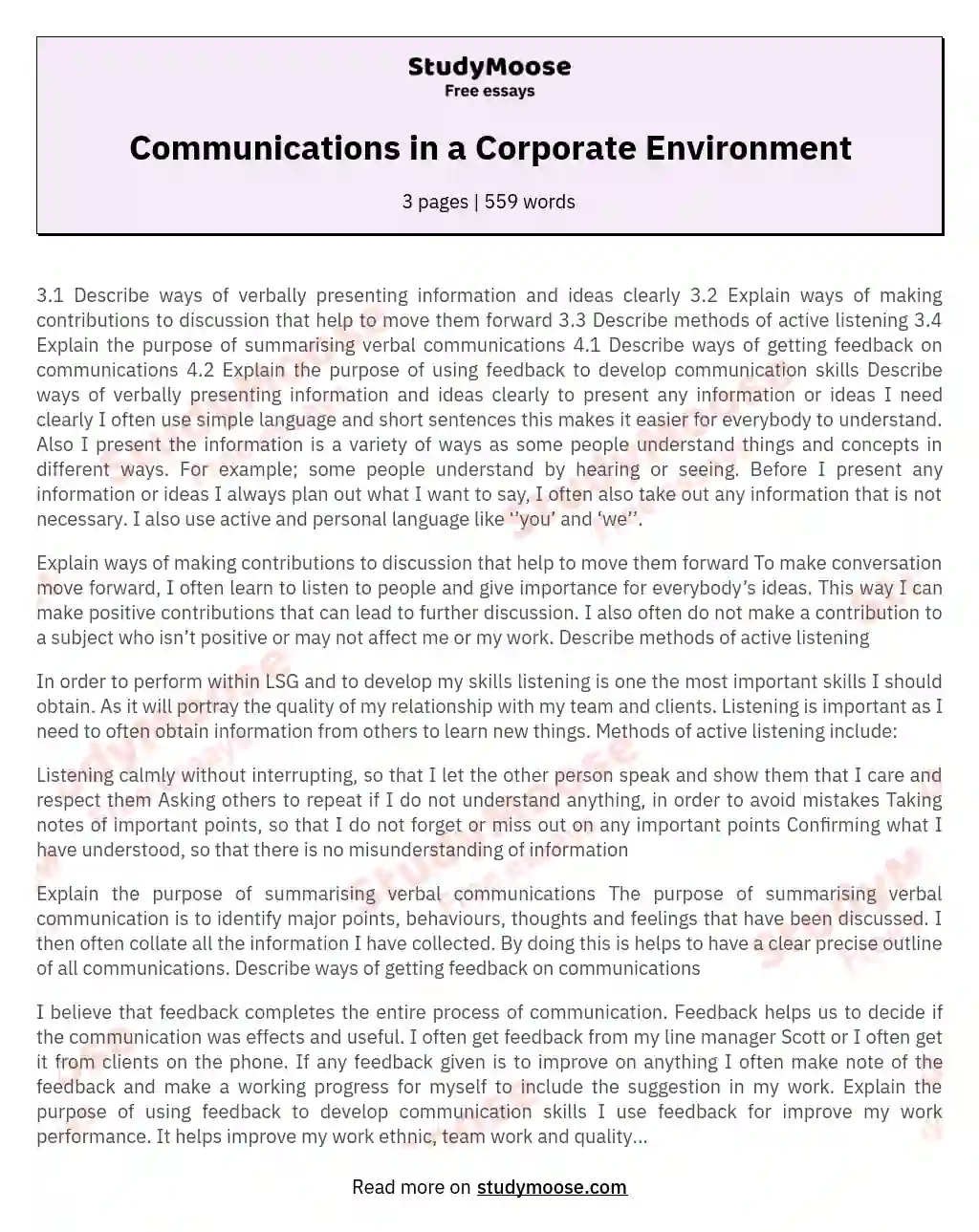 Communications in a Corporate Environment essay