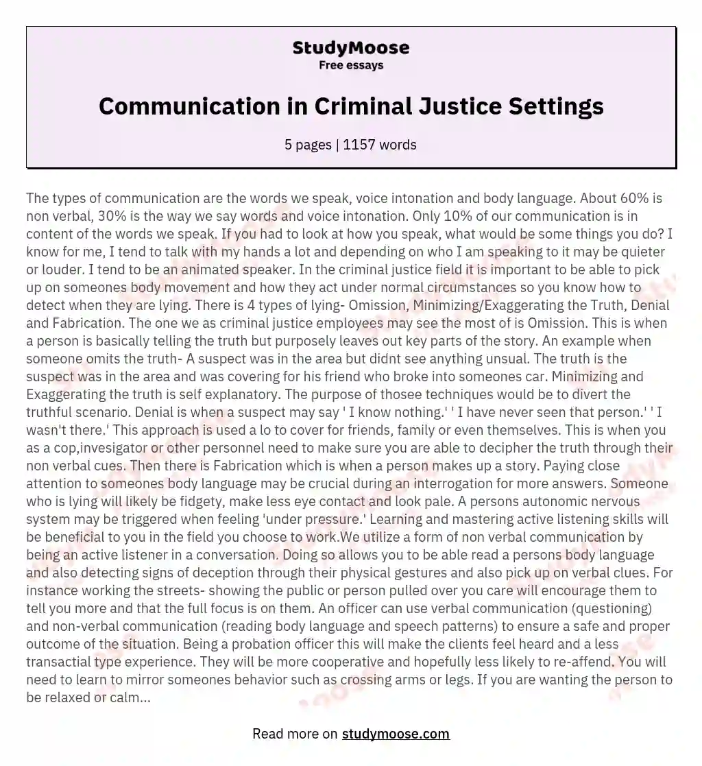 Communication in Criminal Justice Settings essay