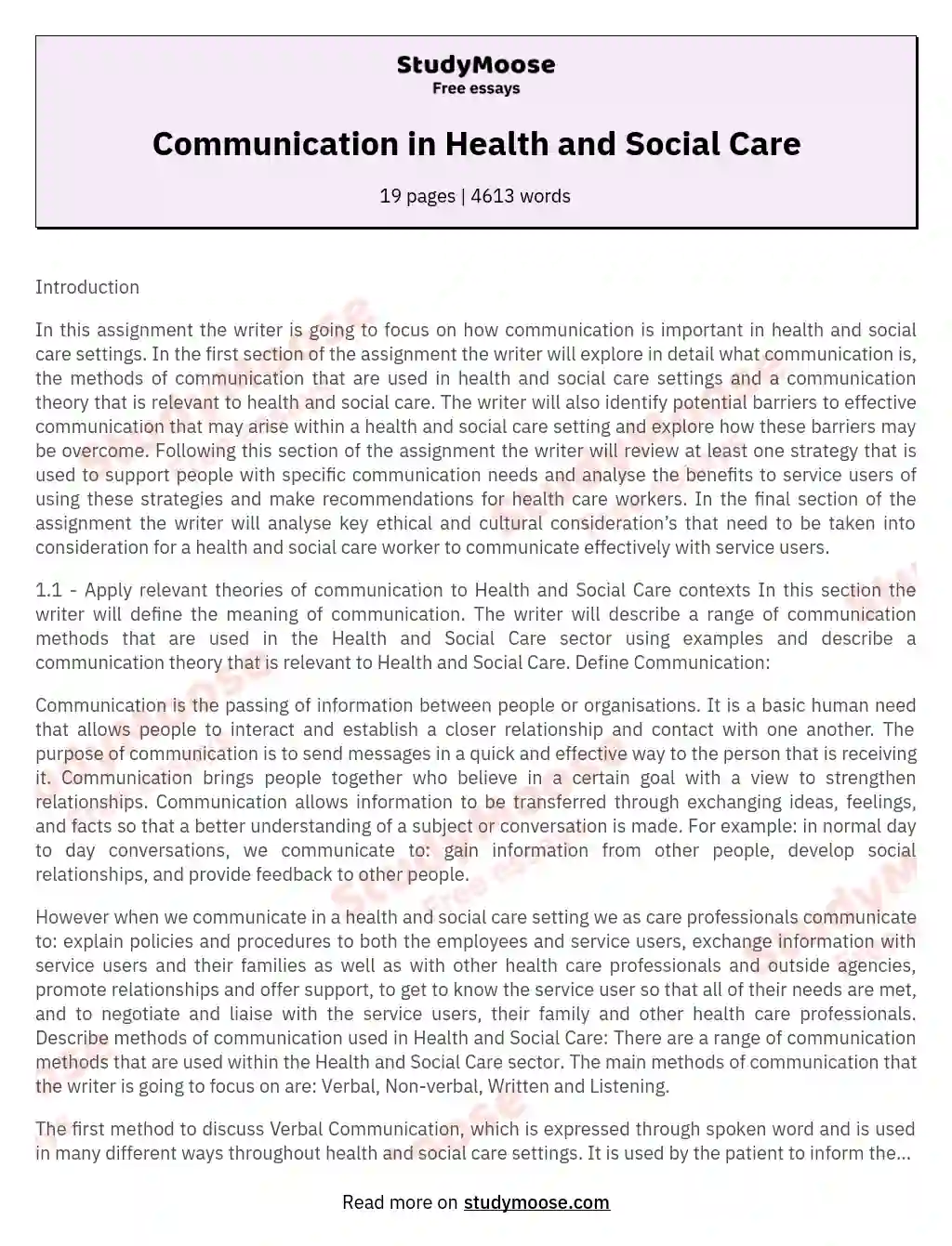 Communication in Health and Social Care essay