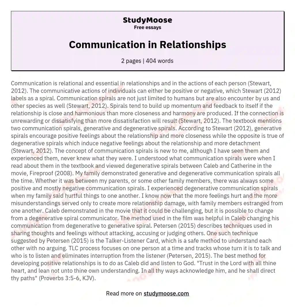 Communication in Relationships essay