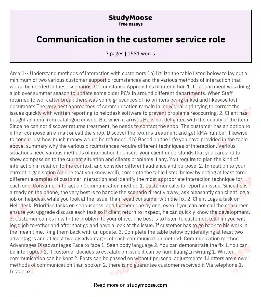 Communication in the customer service role essay
