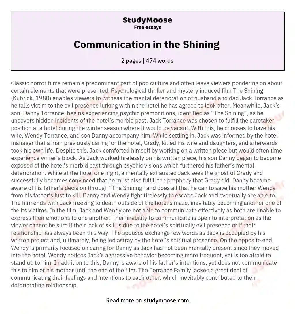 Communication in the Shining  essay
