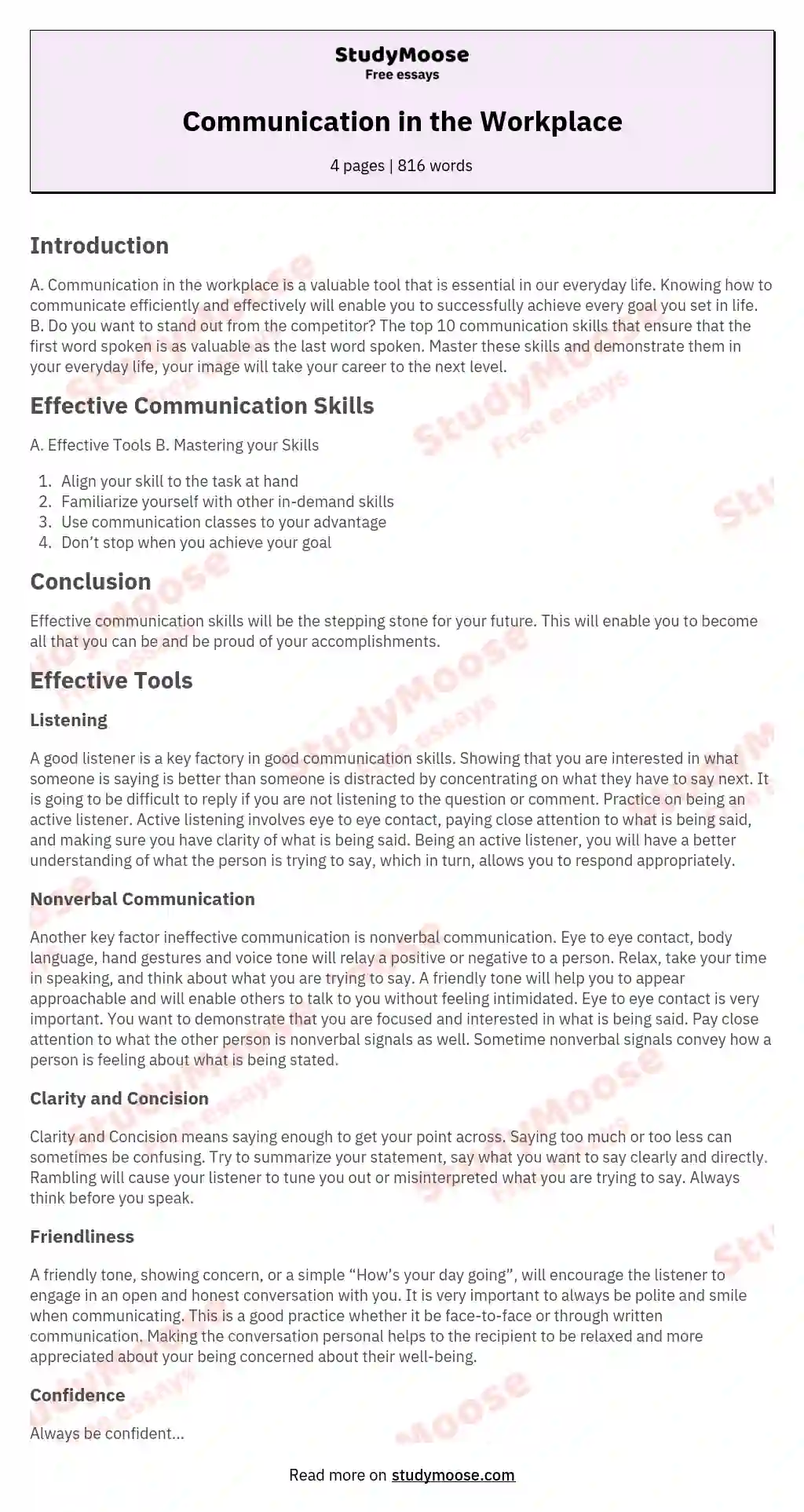 Communication in the Workplace essay