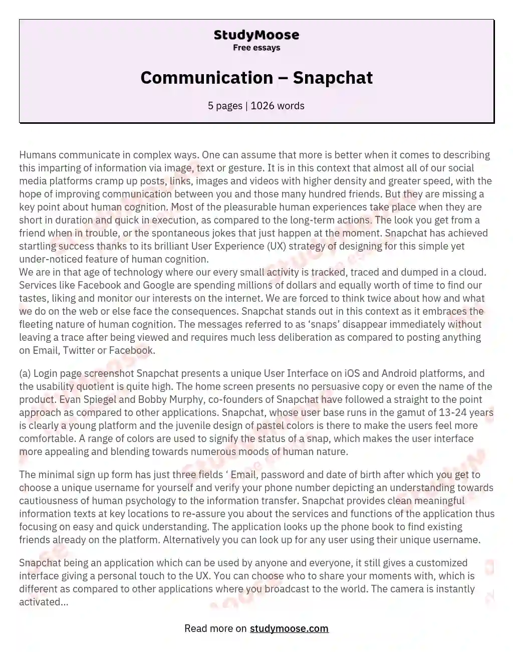 Communication – Snapchat essay