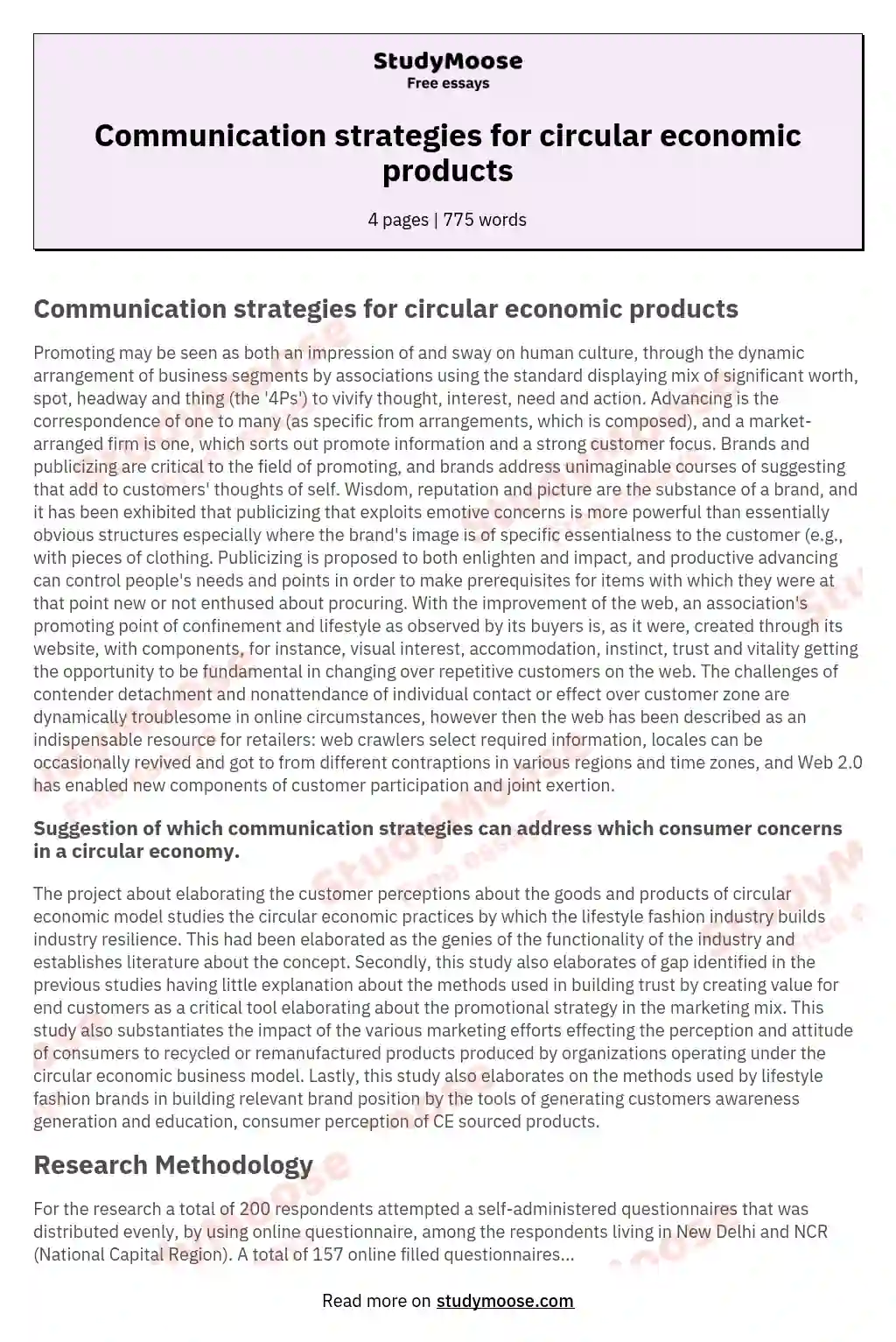 Communication strategies for circular economic products essay