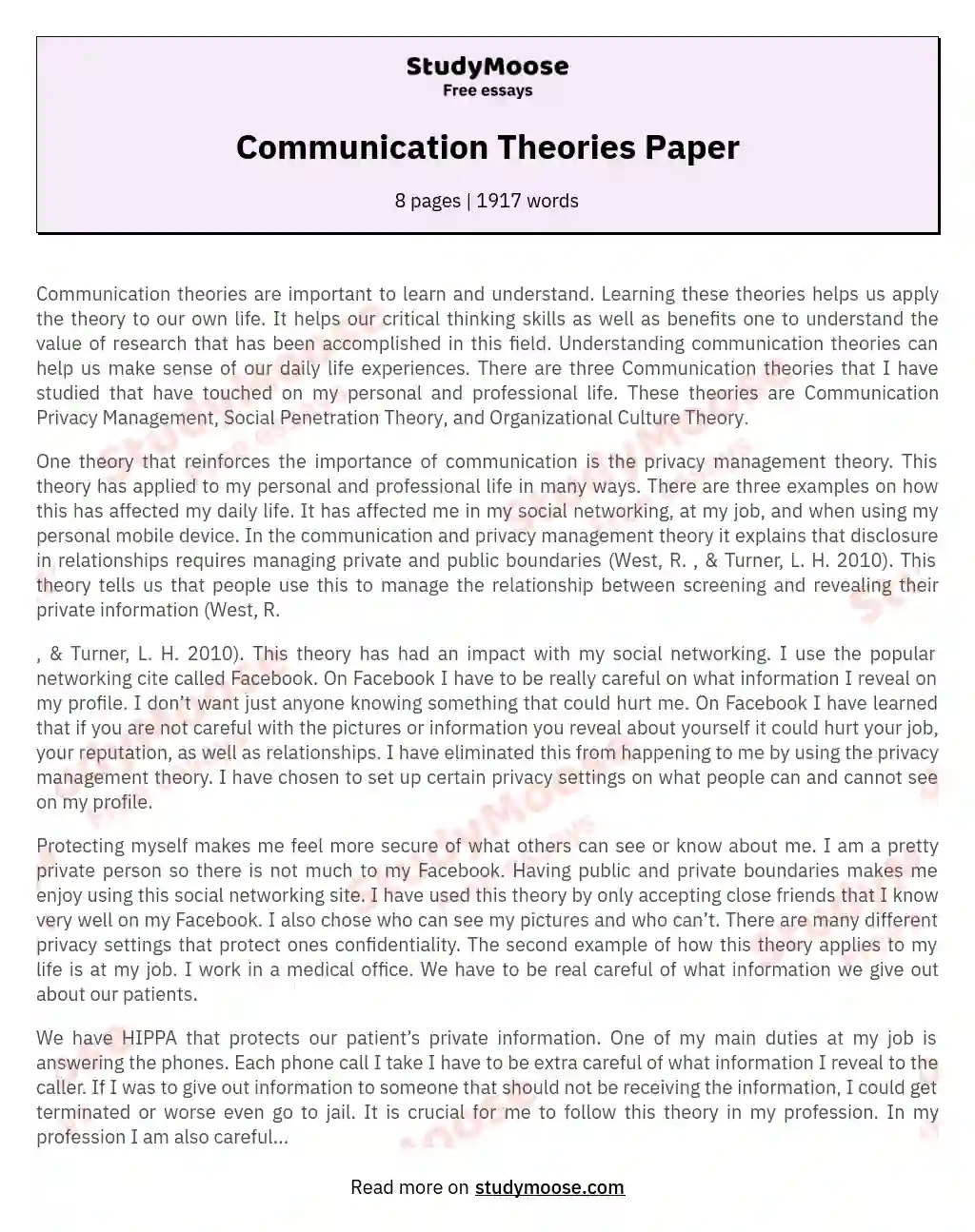Communication Theories Paper essay