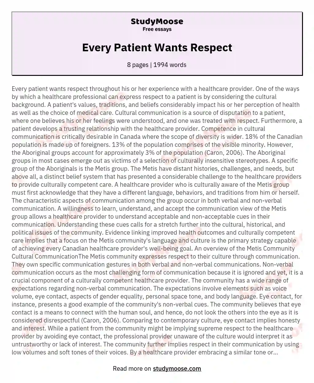 Every Patient Wants Respect essay