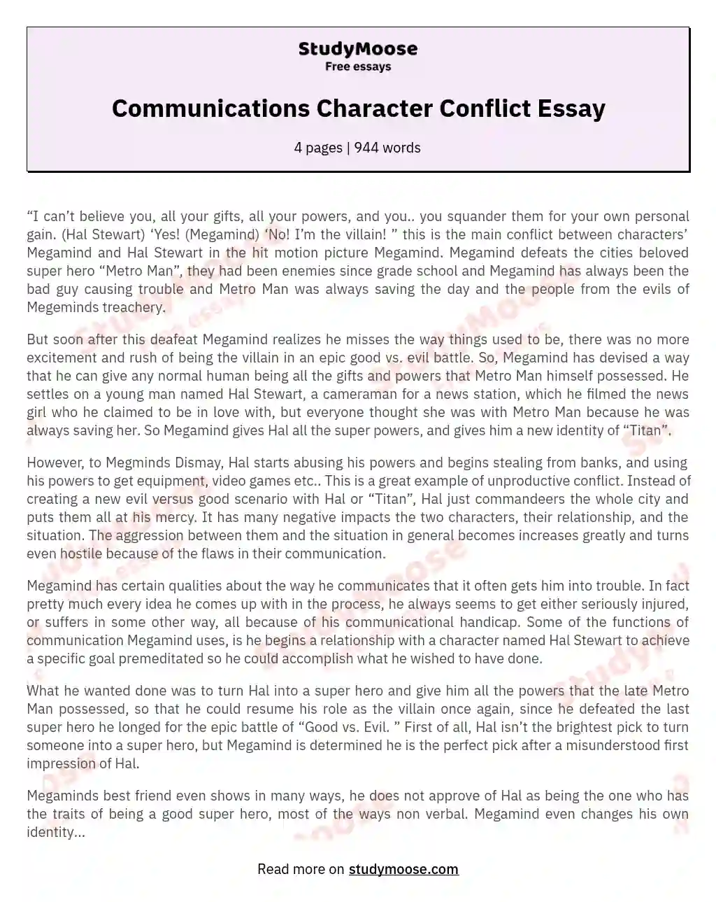 Communications Character Conflict Essay essay