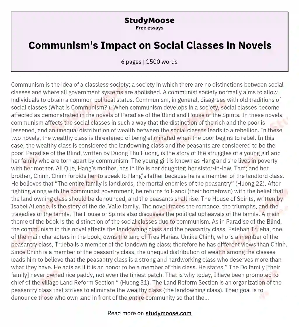 Communism's Impact on Social Classes in Novels essay