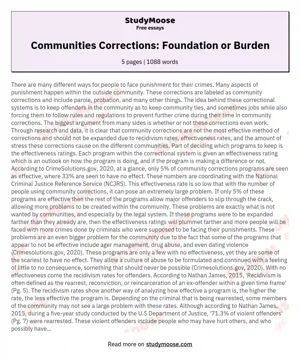 Communities Corrections: Foundation or Burden essay