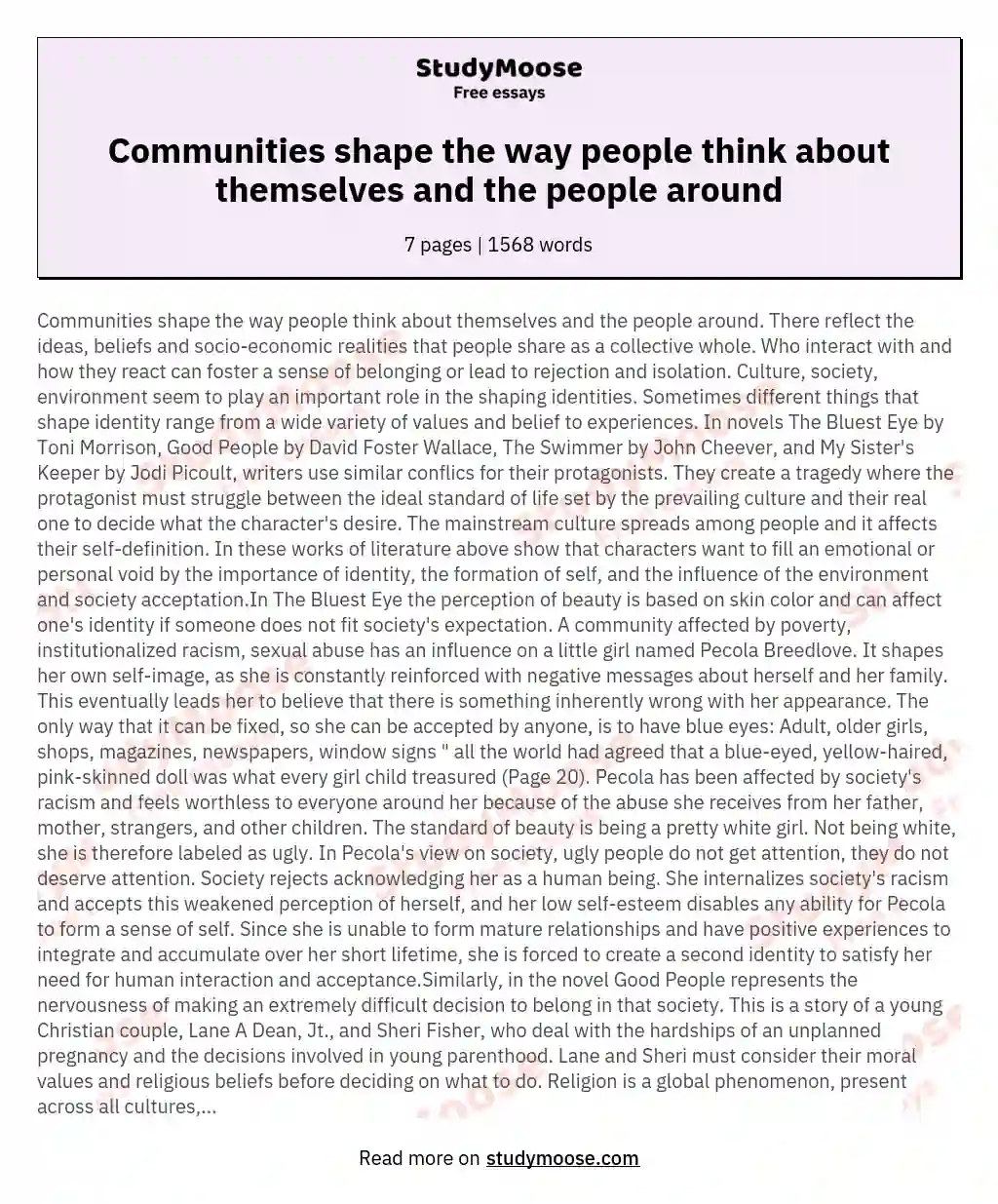 Communities shape the way people think about themselves and the people around essay