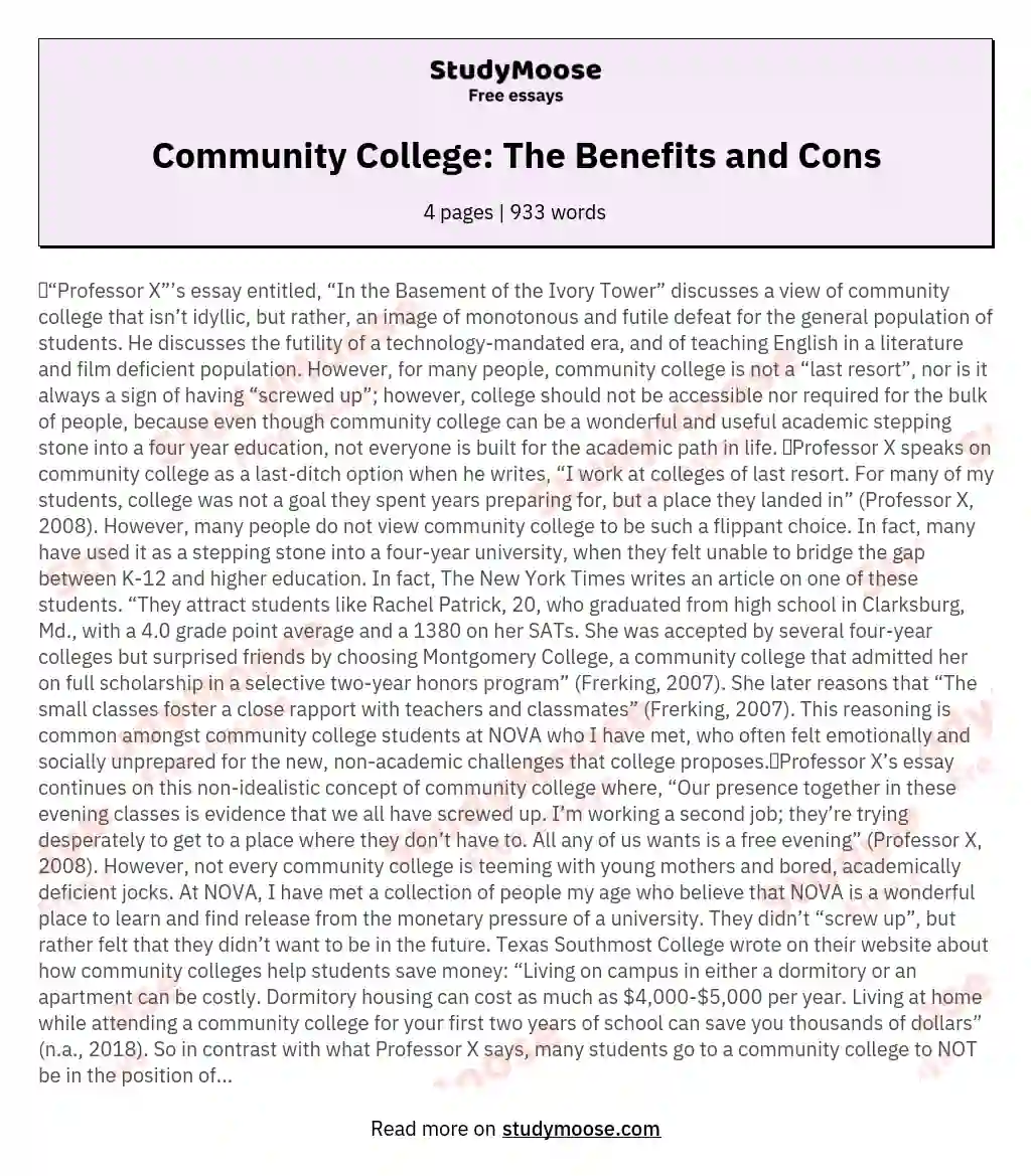 Community College: The Benefits and Cons