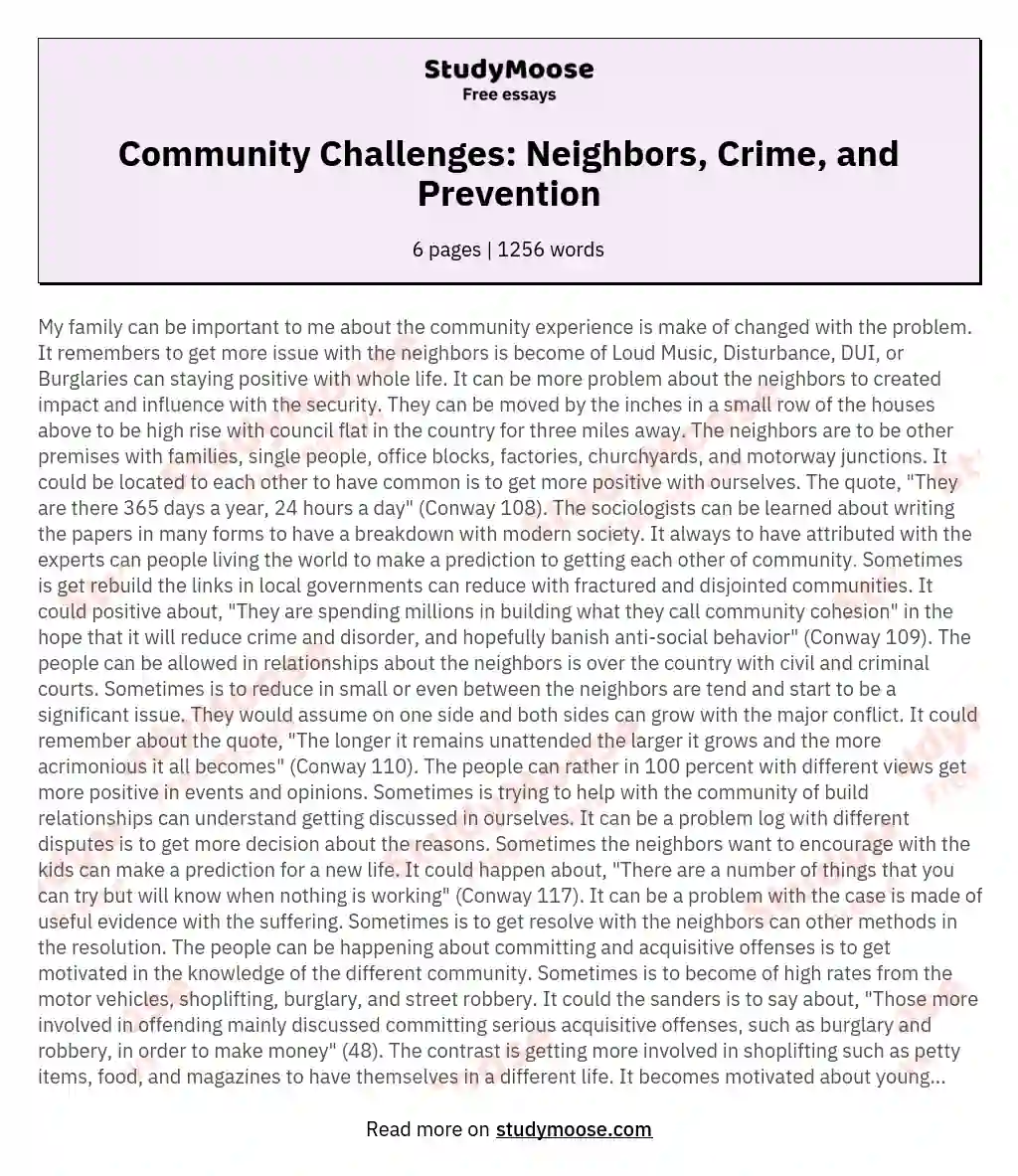 Community Challenges: Neighbors, Crime, and Prevention essay