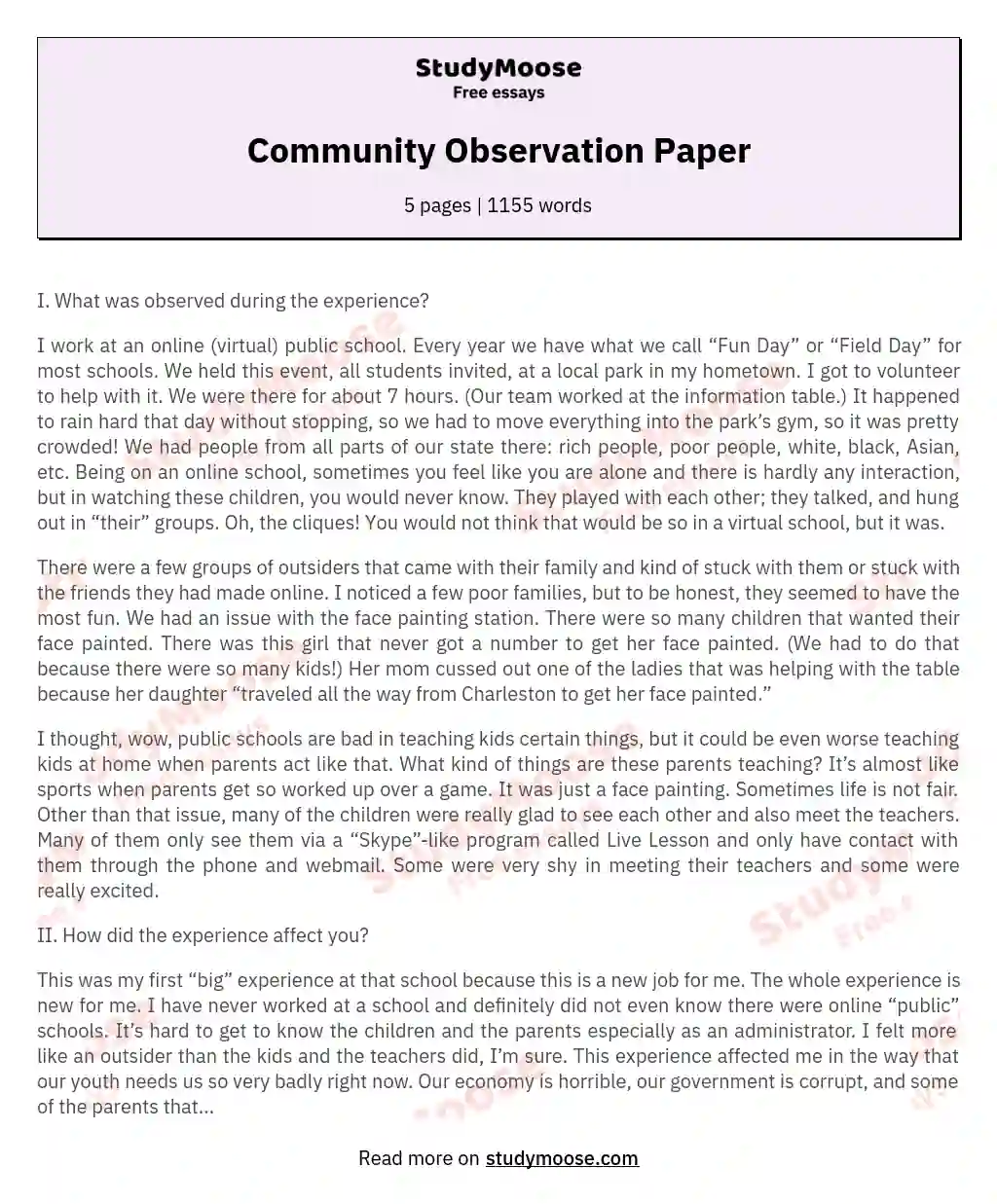 Community Observation Paper