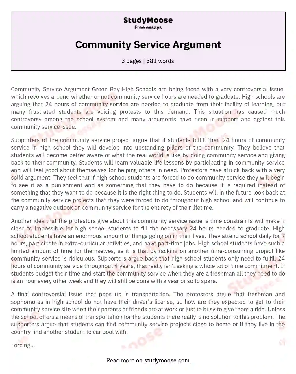 Community Service Argument essay