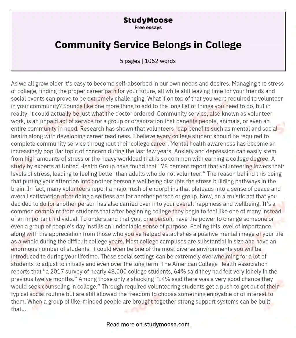 Community Service Belongs in College