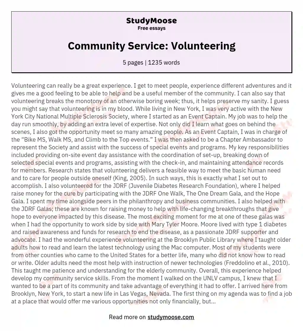essay about volunteer in community service