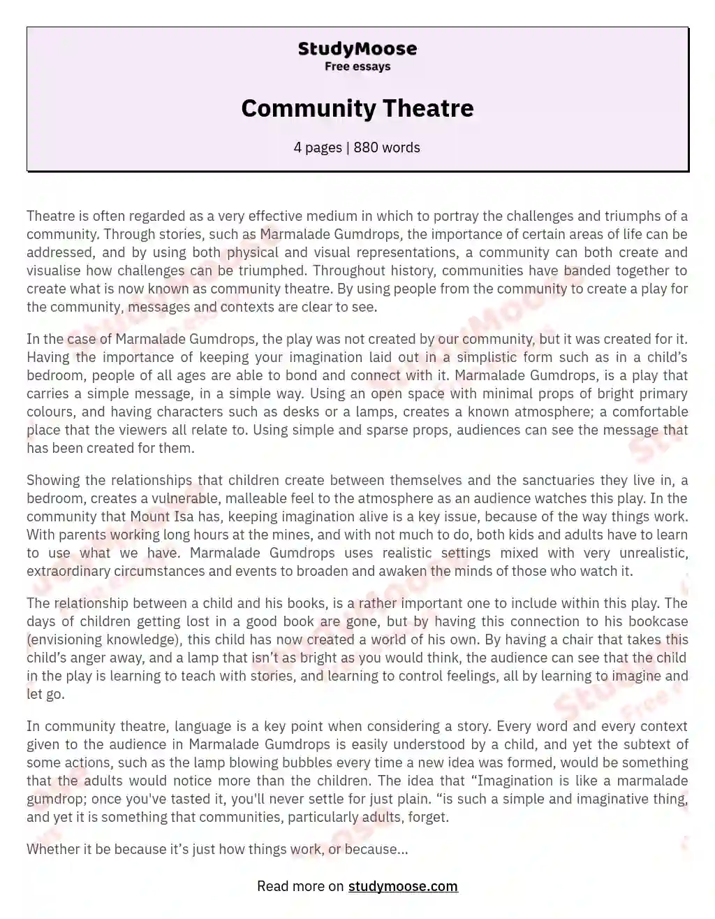 Community Theatre essay